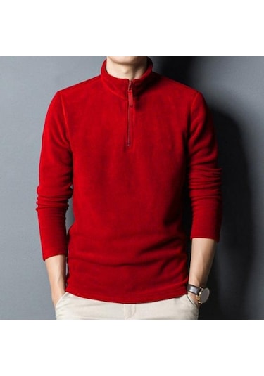 Erkekler Sonbahar Kış Kazak Fermuar Stand Yaka Uzun Kollu Kalın Polar Polar Düz Renk Uzun Kollu Boyun Koruma Orta Uzunlukta Yumuşak Rahat Mavi