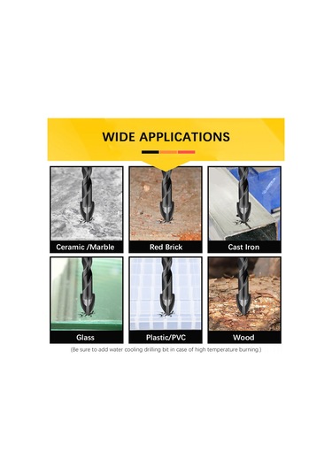 Yunboo Sert Alyüminyum Çok Amaçlı Matkap Ucu Seti - Cam, Çimento, Duvar, Tuğla Delme İçin 10'lu Siyah Paket 4/5/6/8/10/12mm