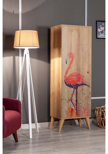 Bingo Flamingo / 8 Raflı Tek Kapaklı Çok Amaçlı Mutfak Dolabı Banyo Dolabı Çok Amaçlı Dolap