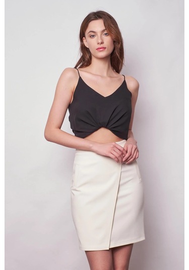 Yüksek Bel Anvelop Kruvaze Hafif Likralı Kumaş Kalem Ofis Etek-krem Krem