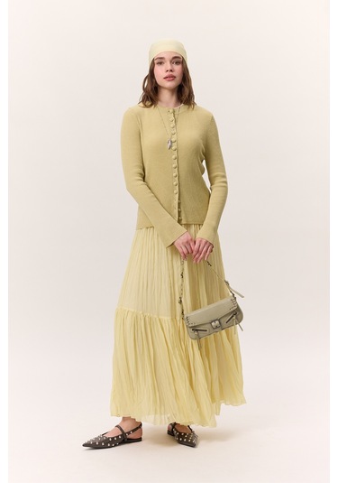 Crush Piliseli Uzun Etek Soft Sarı Soft Sarı