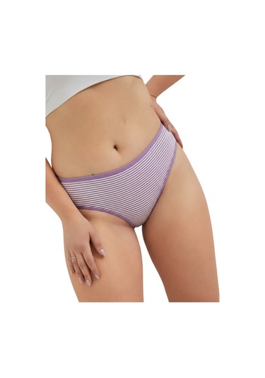 Alya Underwear Pamuklu Kadın Külot Slip Empirme Baskılı Yüksek Bel İç Çamaşırı - 5'li Paket - Lacivert Çok Renkli P28 Lila