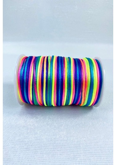 FdayAksesuar 5 Metre Ip Floş Saten Ip Kurdele Ipi Kolye Bileklik Ipi Gökkuşağı Tonları Rengarek 5 Metre Ip FRDY14320