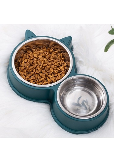 Dm Cbtx Pet Kedi Kulakları Paslanmaz Çelik Çift Kase, İkili Kase Seti