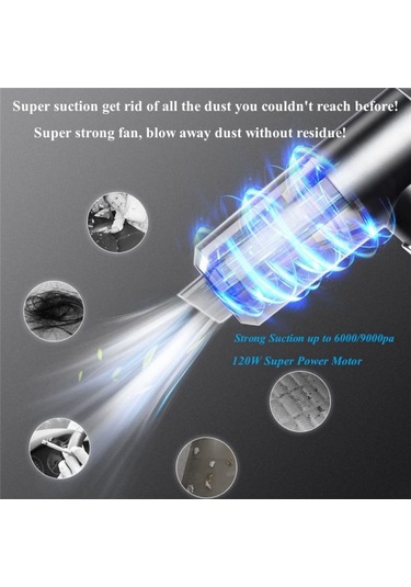 Crackedice Kablosuz El Tipi Araba Süpürgesi Güçlü Emiş, Siyah