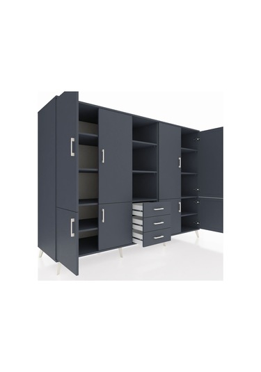 Kronos Dolap 11 Raflı 3 Çekmeceli 8 Kapaklı 220x59x163 Antrasit-a Antrasit-antrasit