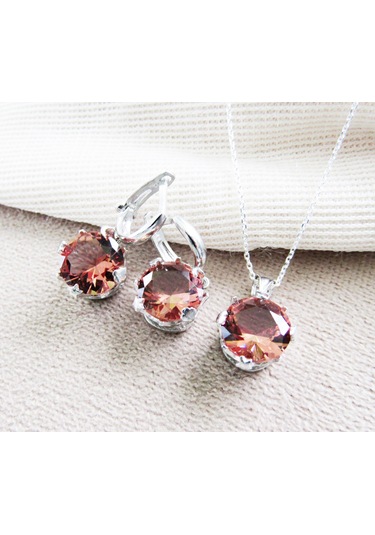 Lilahgümüştrgümüş Zultanit Yuvarlak Taşlı Kadın Kolye Küpe