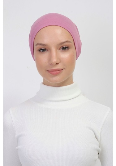 Lastikli Kaymaz Geçmeli Pratik Tesettür Bone Pembe