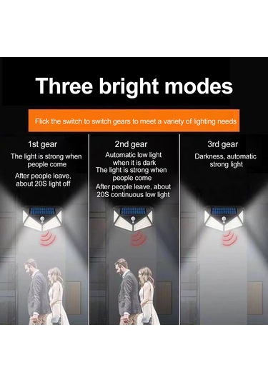 Yifomall Güneş Enerjili Duvar Lambası, 100 Led, İnsan Algılama, 3 Fonksiyonlu, 5-6m Mesafe, 120 Derece Açı, Dış Mekan Aydınlatması