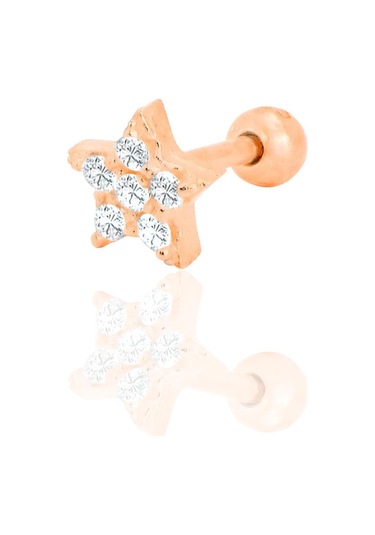 Gümüş Rose Zirkon Taşlı Yıldız Tragus Helix Piercing Küpe Barcode Gümüş - Çok Renkli