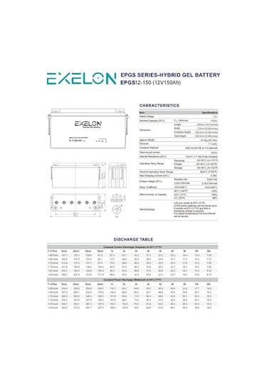 Exelon 12 Volt 150 Amper Jel Akü Derin