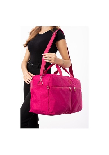Novahub Seyehat Spor Çantası Kabin Boy Valiz 45 35 Cm Omuz Ve Çapraz Askılı Hafif Klinkır Çanta Su İtici Pembe Pembe