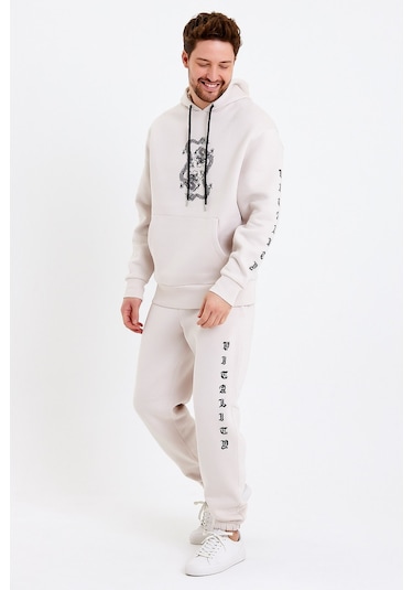 JAHR MARC Baskılı Oversize Krem Erkek Eşofman Altı Krem