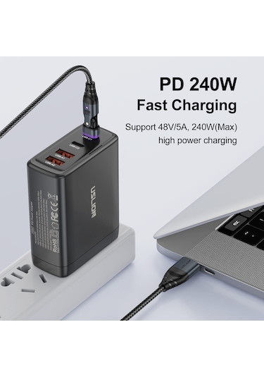 Uslıon Us0204 1m Usb - Tip-c'den Tip-c'ye - Mikro - İp Kablosu Döndürülebilir 240w Manyetik Şarj Kablosu