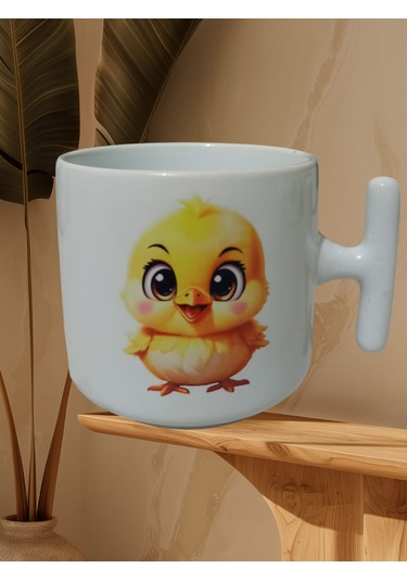 Minnoş Civciv Çift Taraf Baskılı T Kupa Bardak Beyaz T