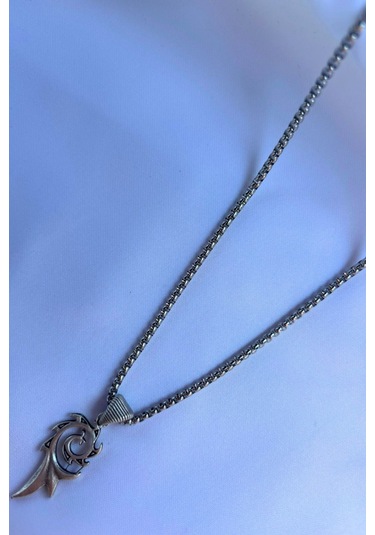 Alev El İşçiliği Paslanmaz Çelik Zincir Erkek Kolye Gümüş