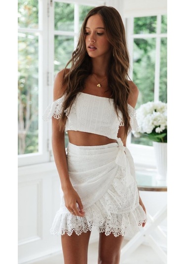 Bohem Bağlamalı Sahil Elbise Takım Beyaz Beyaz