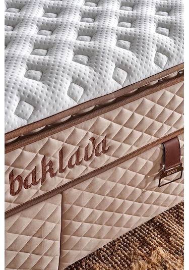 Baklava Lüks Yatak Baza Ve Başlık Seti 200x200 Cm Çift Kişilik Çok Sert Yatak Krem Baza Ve Başlık