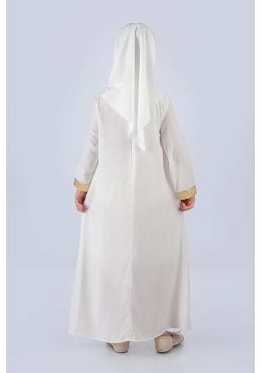 Eşarplı Ferace Medine İpek Kumaş Kız Çocuk Beyaz