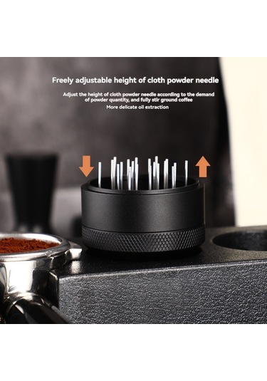 Vkemall Düzenleyebilir Dönen Kahve Tozu Dağıtıcı Ve Topak Açıcı, Profesyonel Kahve Çıktısı İçin 53mm Siyah İğne Siyah