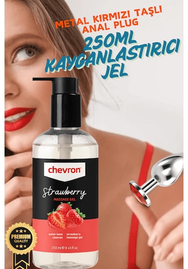Chevron Su Bazlı Çilekli Kayganlaştırıcı Jel 250 Ml Ve 7 Cm Plug