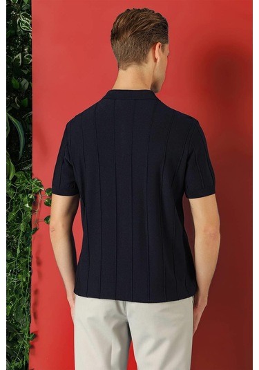 Slim Fit Fermuarlı Polo Yaka Kısa Kol Lacivert Triko Tr 865 Lacivert