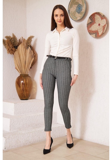 Darlin Moda Siyah Zigzag Desenli Slim Fit Pantolon Dm3000 Siyah