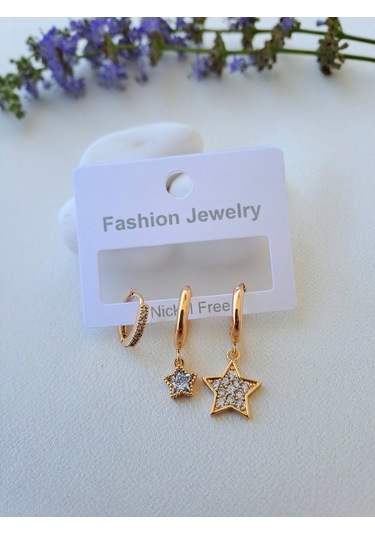 Dali Shop Yıldız Figürlü 3'lü Zirkon Küpe Gold