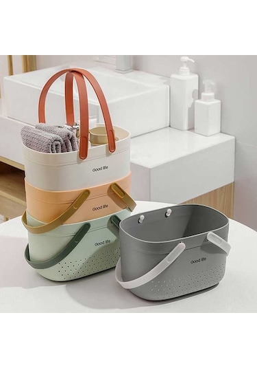 Sones Silikon Taşınabilir Yıkama Sepeti Banyo Depolama Drenaj Duş Raf Sepeti Gri