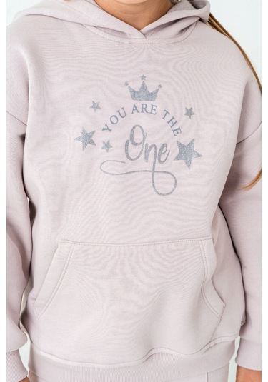 Kız Çocuk You Are The One Baskılı 3 İplik Kalın Kışlık Eşofman Takımı Ak4204 Lila