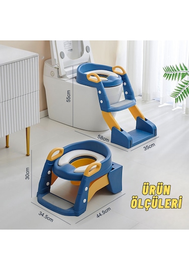 Çocuk Tuvalet Eğitimi Katlanır Klozet Adaptörü ve Lazımlık Mavi