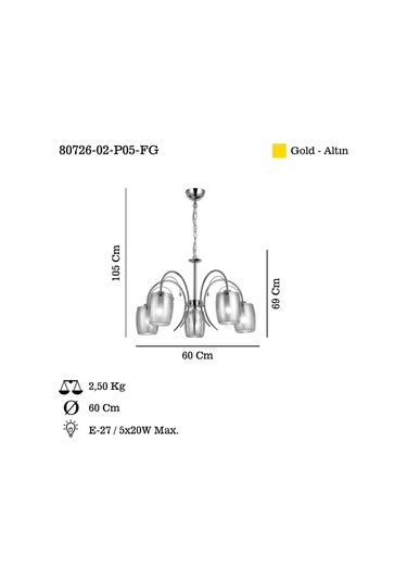 Menora 5 Lı Altın Avıze 5xe27 Çok Renkli