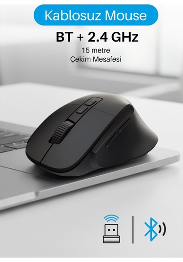 7658 Sessiz Tuşlu Kablosuz Mouse / Bluetooth + 2.4ghz Usb / Dpı 800-1200-1600 / 7 Tuşlu 7658