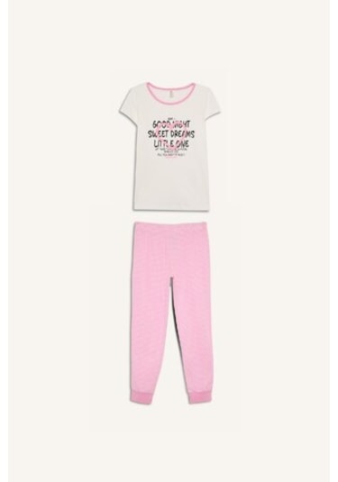 DeFacto Kız Çocuk Pijama Takımı Baskılı Kısa Kollu Üst Beli Lastikli Uzun Alt E2220A825SMER85 Ekru DeFacto Kız Çocuk Pijama Takımı Baskılı Kısa Kollu Üst Beli Lastikli Uzun Alt E2220A825SMER85 Ekru
