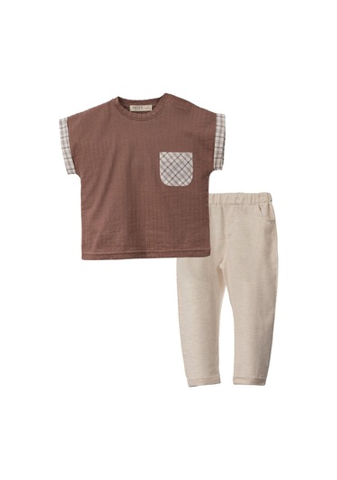 Önden Cepli Sahte Gömlekli Erkek Çocuk İkili Takım-vizon Vizon