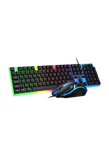 T-Wolf TF230 Ergonomik USB Kablolu RGB Arka Işıklı Klavye Fare Seti