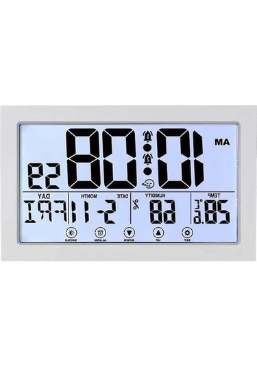 Ulzyvf İç Mekan Sıcaklığı Ve Nem İle Dijital Duvar Saati, Pille Çalışan Alarm Saati, Beyaz, Yaşlılar İçin Beyaz