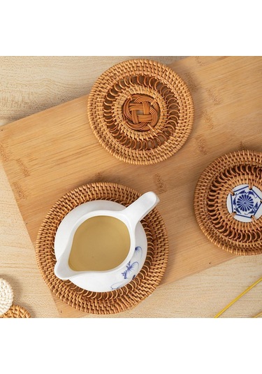 Suntek Tatil Yemeği Yemek Ev Için Yuvarlak Dokuma Servis 8cm Kahverengi