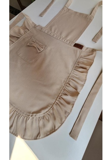 Keten Fırfırlı Bohem Mutfak Önlüğü Bej