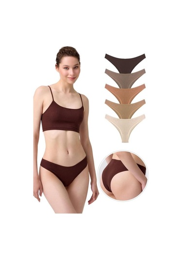 Kadın Pamuklu Ve Likralı Fitilli Kaşkorse Brezilya Külot 5'li Paket-2 Çok Renkli 2 Çok Renkli