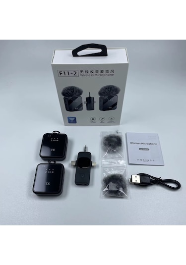F11-2 Kablosuz Kaliteli Profesyonel Yaka Mikrofonu Tüylü