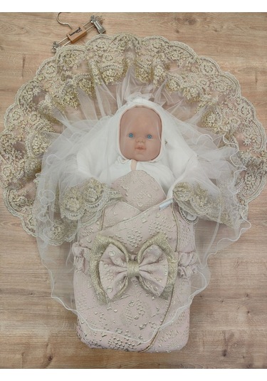 Gold Lüks Bebek Battaniyesi Dantelli Bebek Kundağı Hastane Çıkışı Hediyelik Mevsimlik Somon