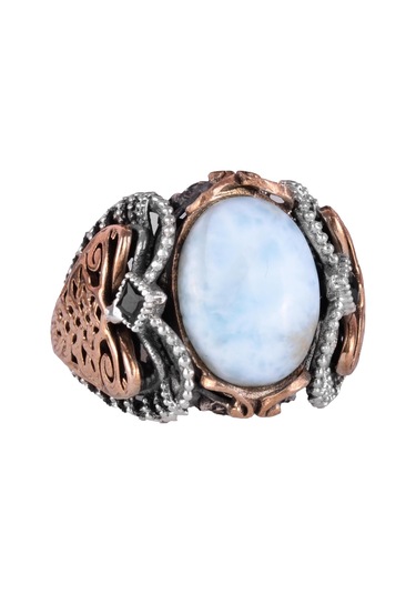 Doğal Larimar Taşlı Yüzük, 925k Saf Gümüş Erkek Yüzüğü, Okyanus Sakinliği Tasarımı Gümüş