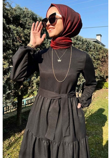 Rabia Şamlı Siyah Gabardin Elbise Normal