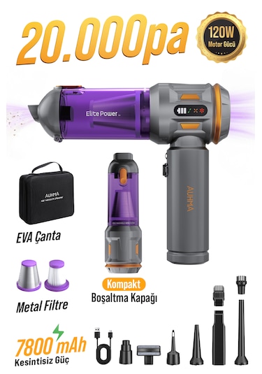 Auhma Ahv-24 Lımıted Edıtıon 20.000pa Brushless Kablosuz Araç İçi Basınçlı Üfleme & Çekme Süpürges Gri