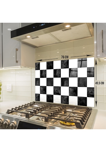 Decorita Cam Ocak Arkası Koruyucu | Damalı Desen | 49,5cm x 76cm