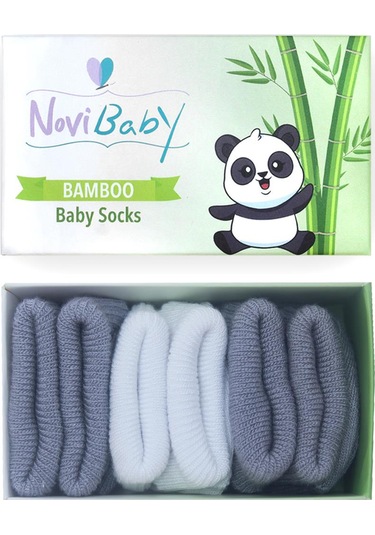 Novibaby 3'lü Bambu Yenidoğan Bebek Çorabı I Cloudy I 0-6 ay "Karışık Renkli"