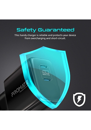 Promate PowerPort-65 GaNFast 65W Süper Hızlı Type-C PD Şarj Cihazı, Tablet, Akıllı Telefon, Notebook Uyumlu