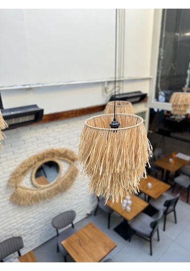 Püsküllü 3 Katlı Rafya Hasır Dekoratif Sarkıt Avize Diğer