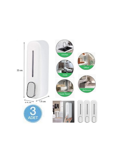 3 Adet Duvara Monte Edilebilir Banyo 350ml Sabunluk Basmalı Model